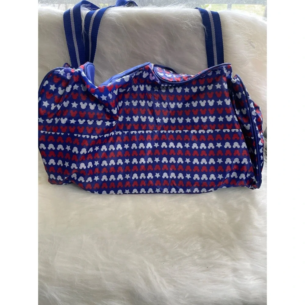 Mickey Mouse Blue & Red Patterned Duffel Bag With Sequins & Stars